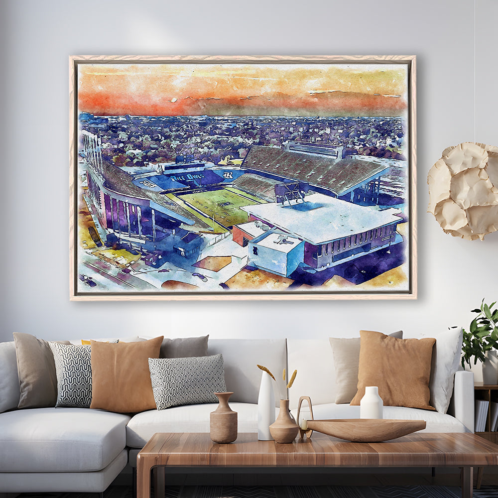 Rice Painting Stadium Watercolor, Houston Texas Watercolor, Sport Gift Art, Framed Canvas Print Wall Art
