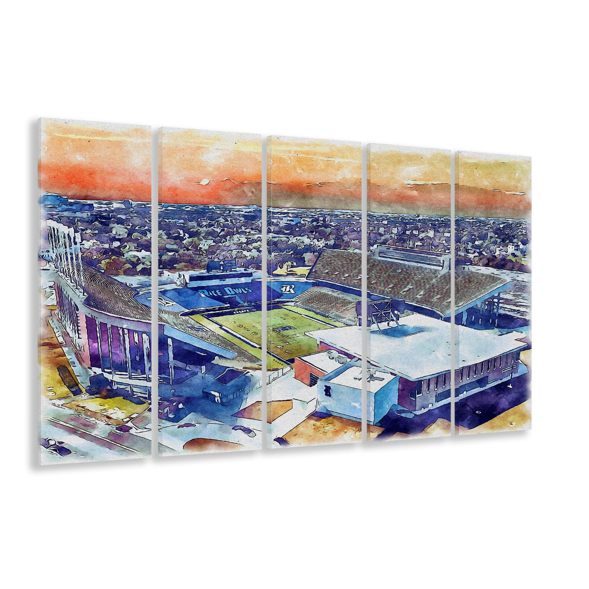 Rice Painting Stadium Watercolor, Houston Texas Watercolor, Sport Art, Extra Large Canvas Print Wall Art