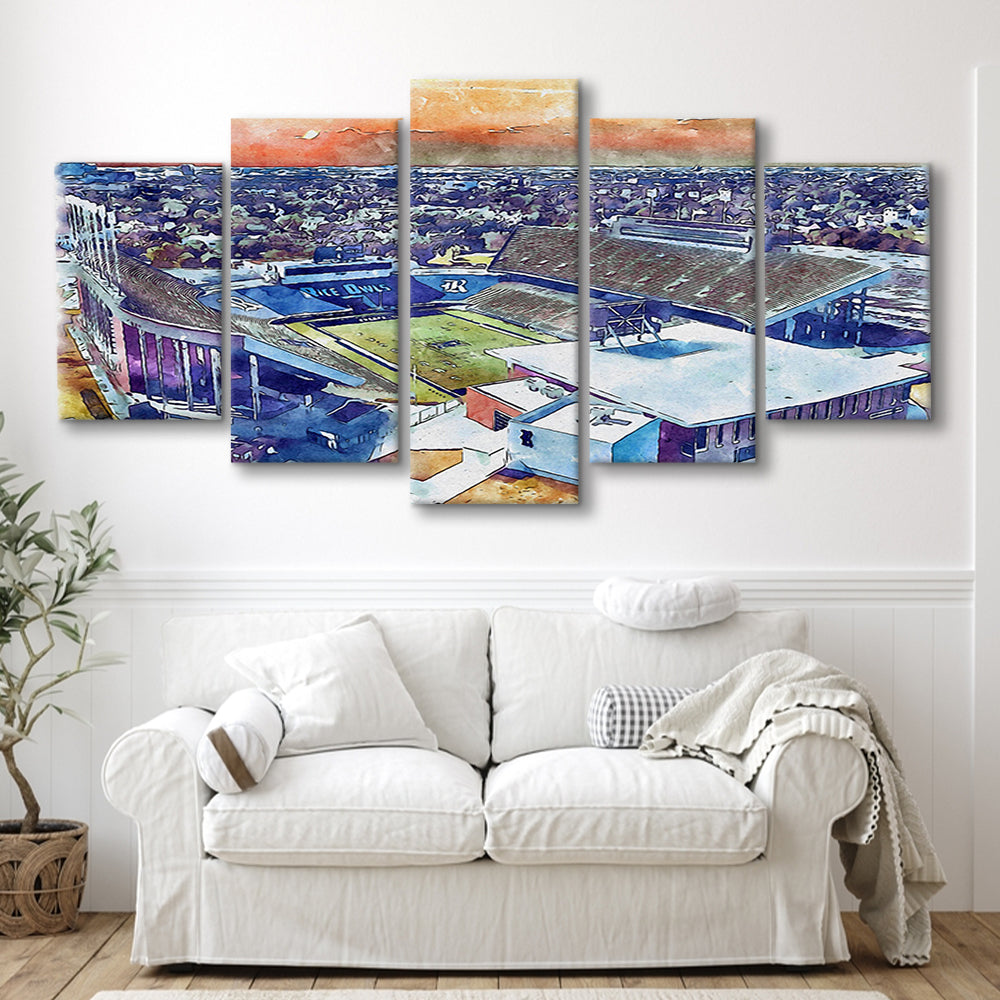 Rice Painting Stadium Watercolor, Houston Texas Watercolor, Sport Art, Mixed 5 Panel, Canvas Print Wall Art