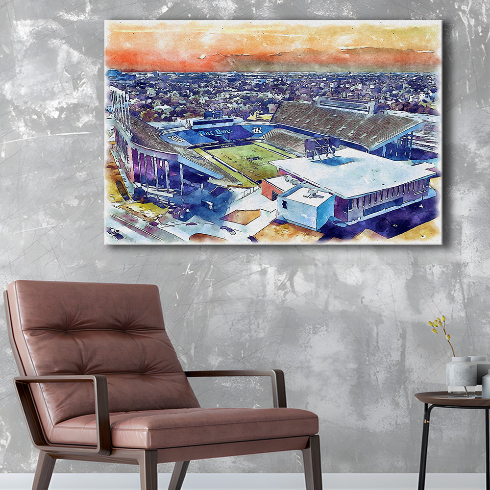 Rice Painting Stadium Watercolor, Houston Texas Watercolor, Sport Art, Gifts for him, Canvas Print Wall Art