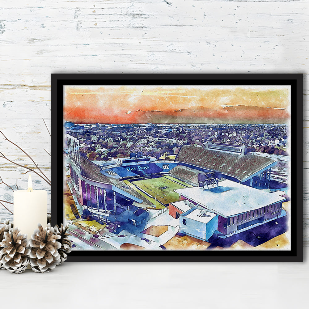 Rice Painting Stadium Watercolor, Houston Texas Watercolor, Sport Gift Art, Framed Canvas Print Wall Art