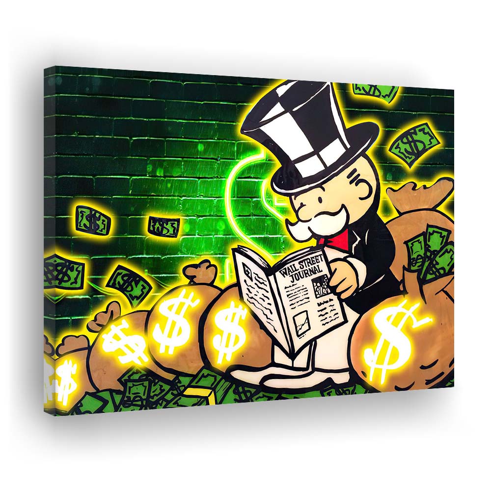 Rich Money Man Canva, Canvas Print Wall Art, Wall Decor, Neon Effect Art