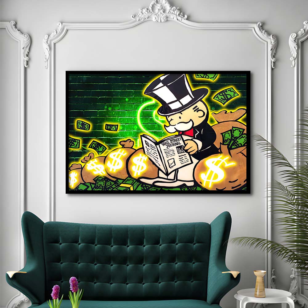 Rich Money Man Canva, Framed Art Print Wall Decor, Neon Art Print, Picture Framed