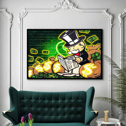 Rich Money Man Canva, Framed Art Print Wall Decor, Neon Art Print, Picture Framed