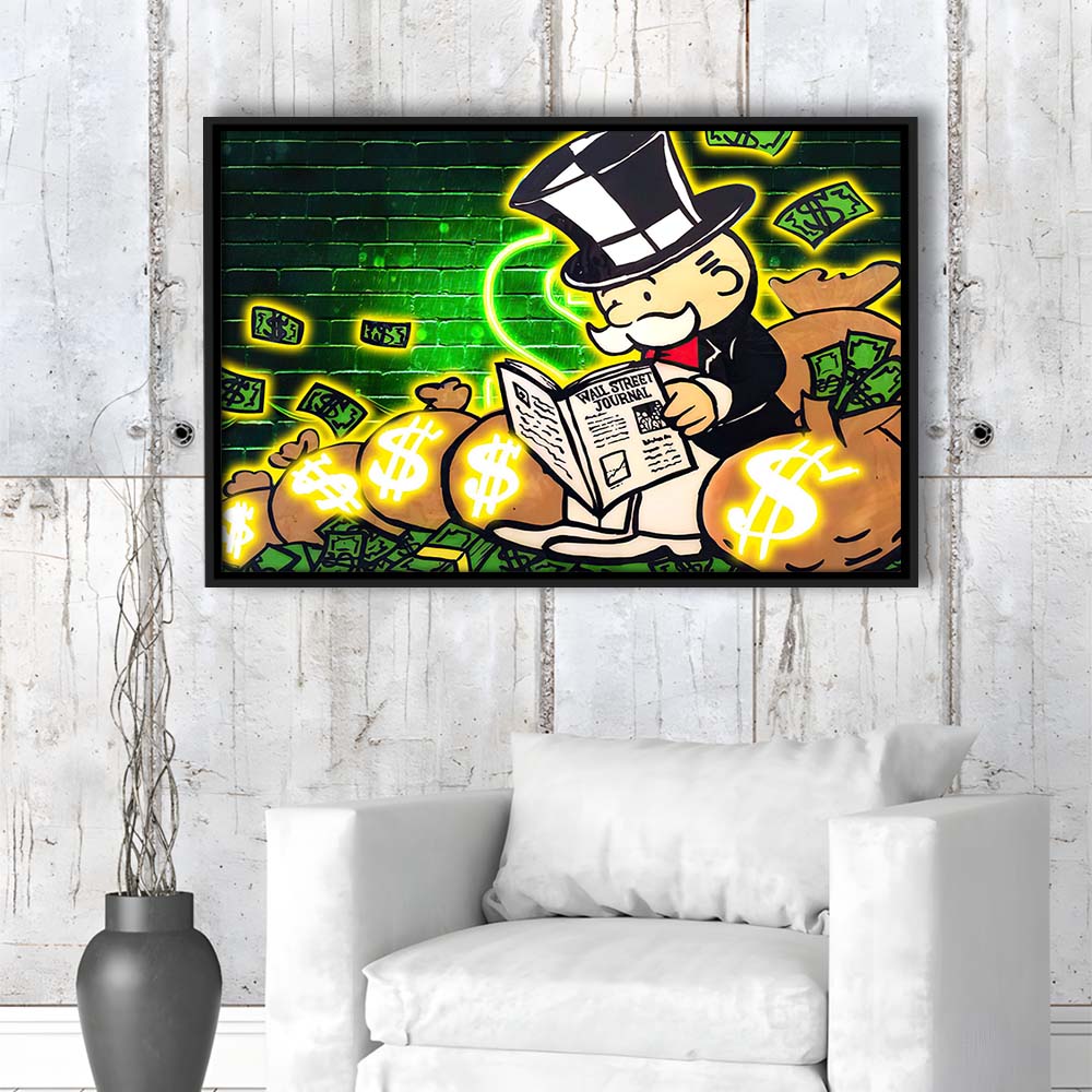 Rich Money Man Canva, Framed Canvas Print Wall Art Decor, Floating Frame, Neon Effect Art