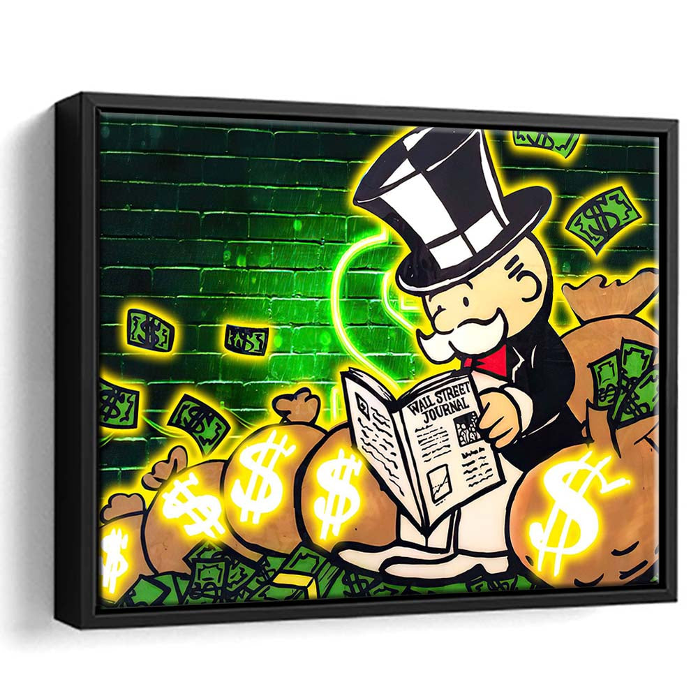 Rich Money Man Canva, Framed Canvas Print Wall Art Decor, Floating Frame, Neon Effect Art