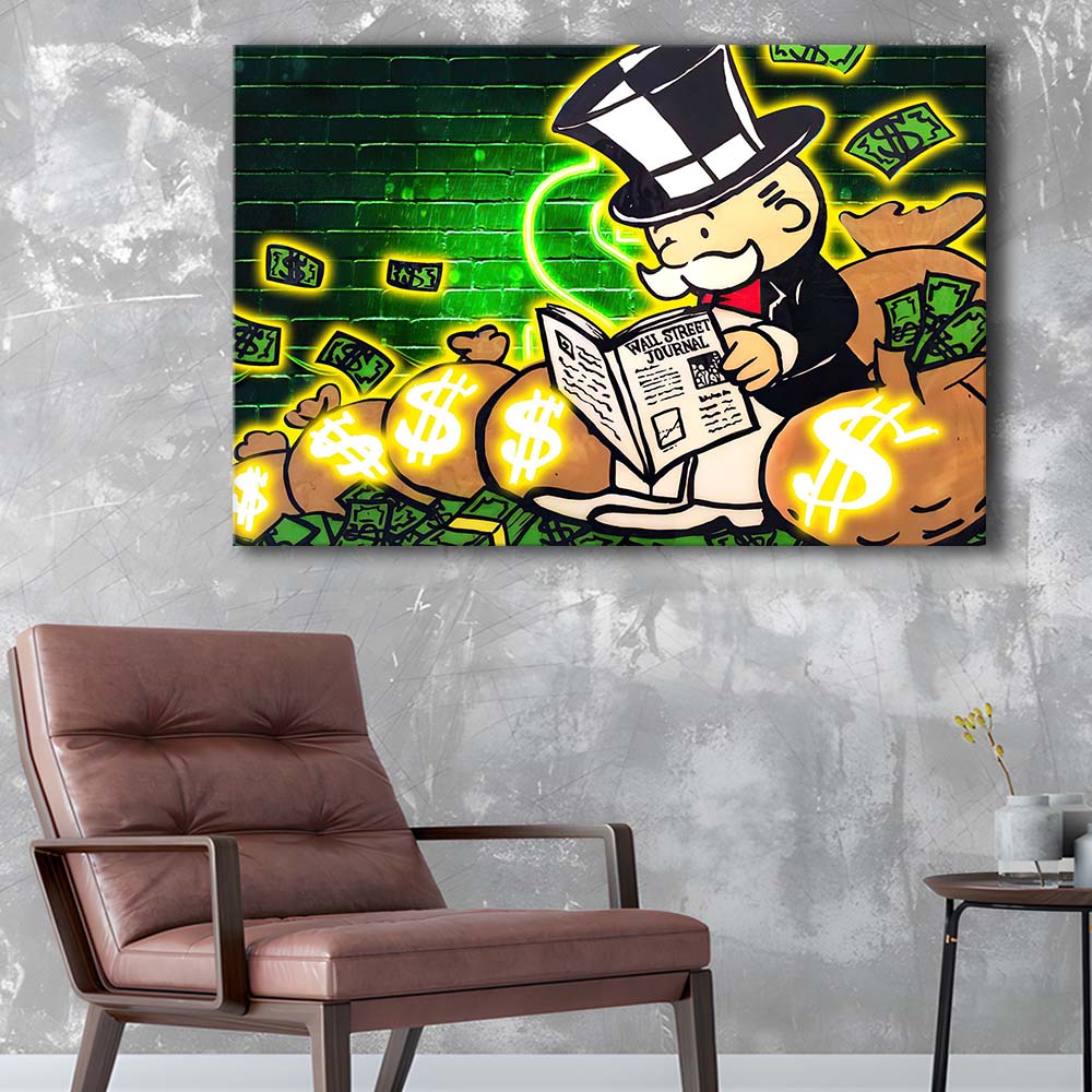 Rich Money Man Canva, Canvas Print Wall Art, Wall Decor, Neon Effect Art