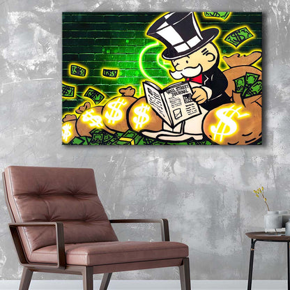 Rich Money Man Canva, Canvas Print Wall Art, Wall Decor, Neon Effect Art