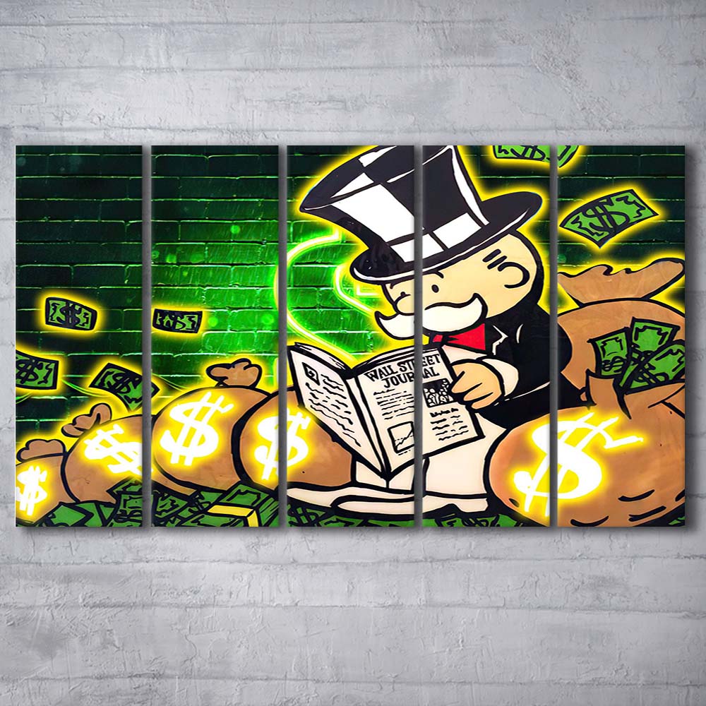 Rich Money Man Canva, Extra Large 5 Panels Multi Canvas Print Wall Art, Home Decor