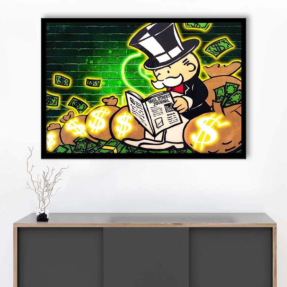 Rich Money Man Canva, Framed Art Print Wall Decor, Neon Art Print, Picture Framed