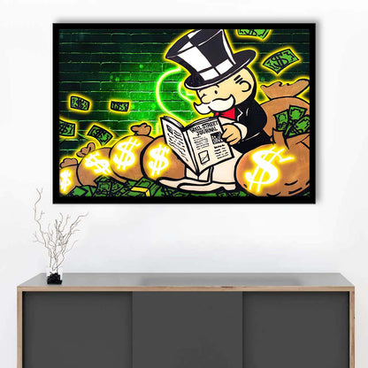 Rich Money Man Canva, Framed Art Print Wall Decor, Neon Art Print, Picture Framed