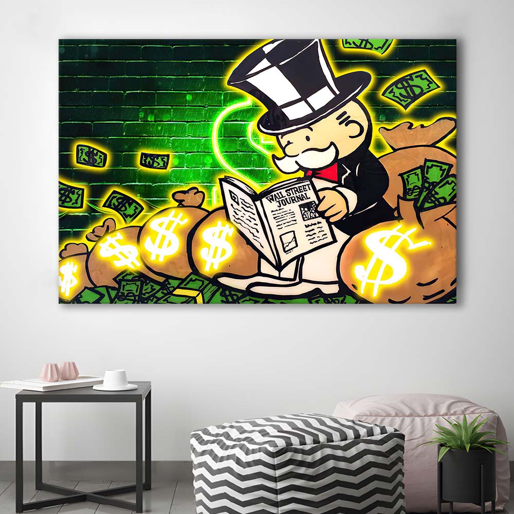 Rich Money Man Canva, Canvas Print Wall Art, Wall Decor, Neon Effect Art