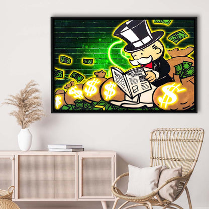 Rich Money Man Canva, Framed Canvas Print Wall Art Decor, Floating Frame, Neon Effect Art