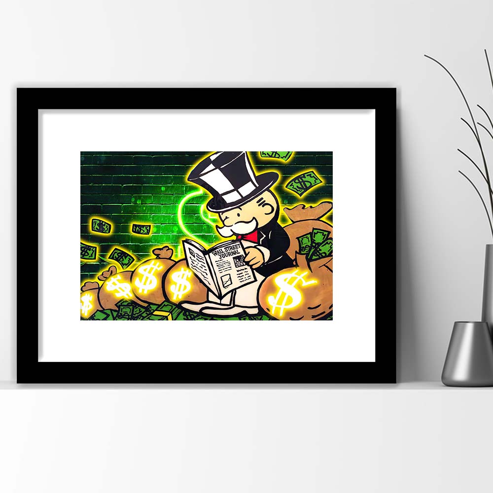 Rich Money Man Canva, Framed Art Print Wall Decor, White Border, Framed Picture