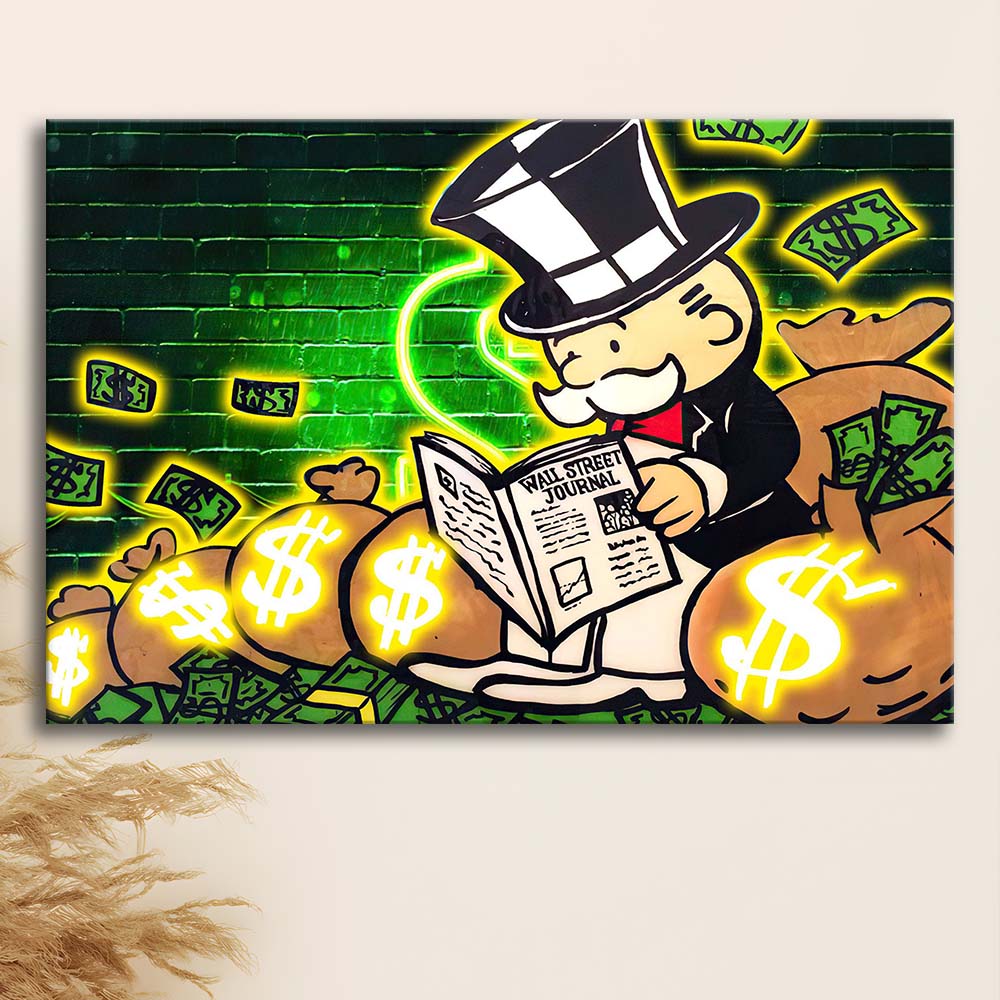 Rich Money Man Canva, Canvas Print Wall Art, Wall Decor, Neon Effect Art