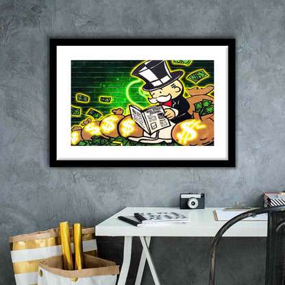 Rich Money Man Canva, Framed Art Print Wall Decor, White Border, Framed Picture