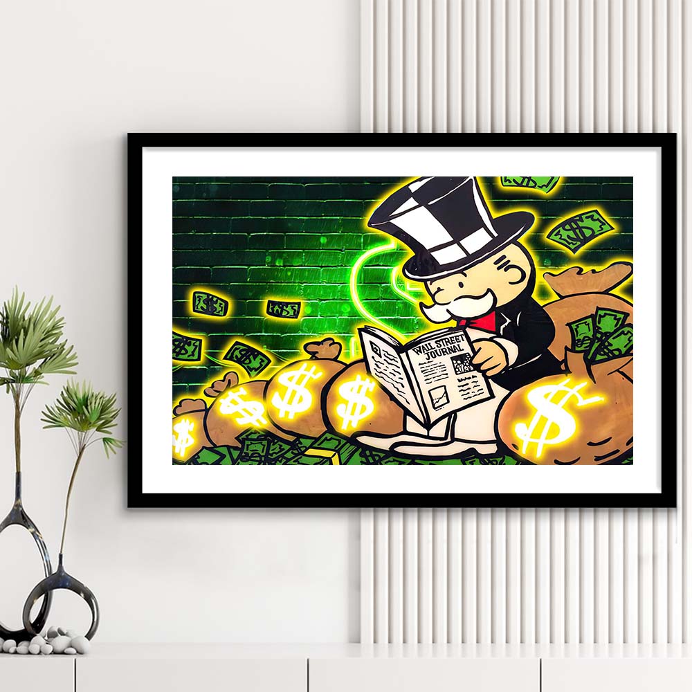 Rich Money Man Canva, Framed Art Print Wall Decor, White Border, Framed Picture