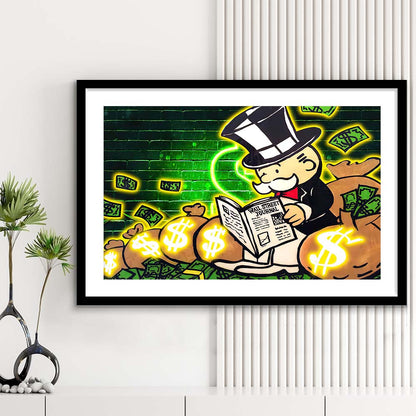 Rich Money Man Canva, Framed Art Print Wall Decor, White Border, Framed Picture