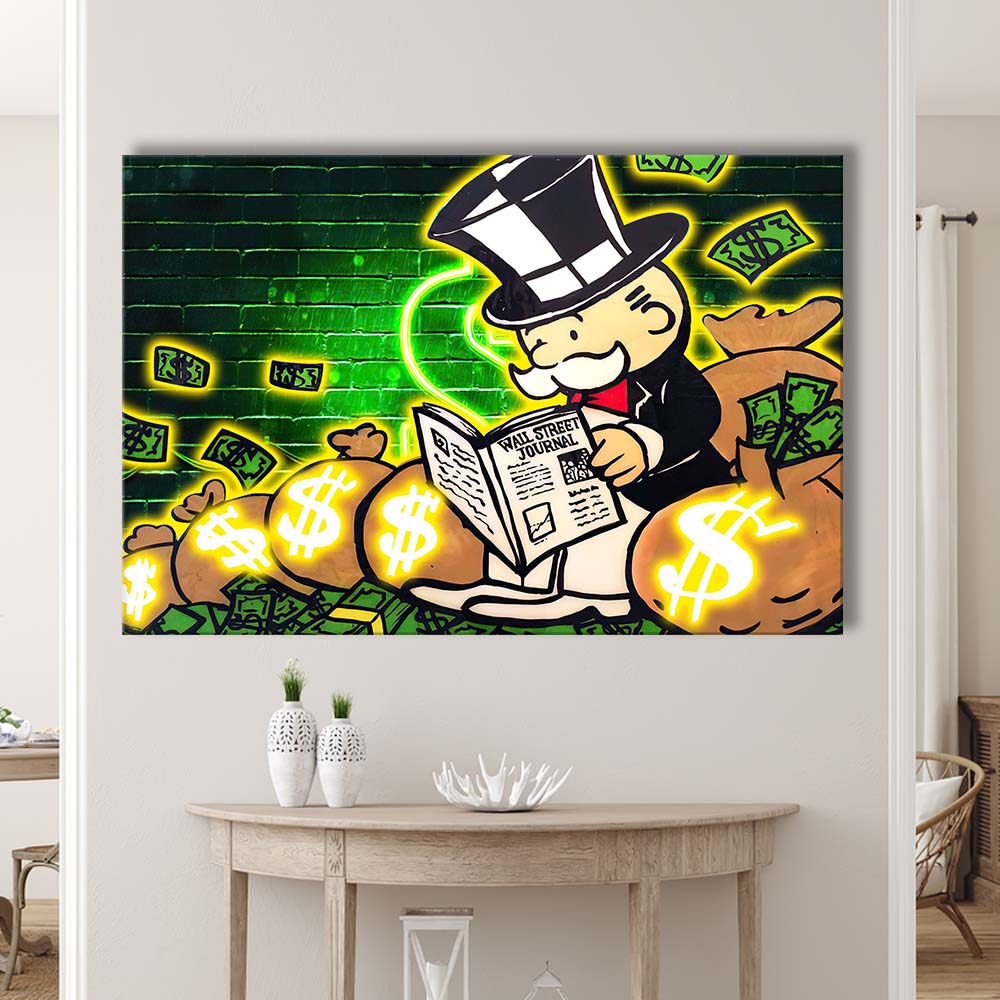 Rich Money Man Canva, Canvas Print Wall Art, Wall Decor, Neon Effect Art