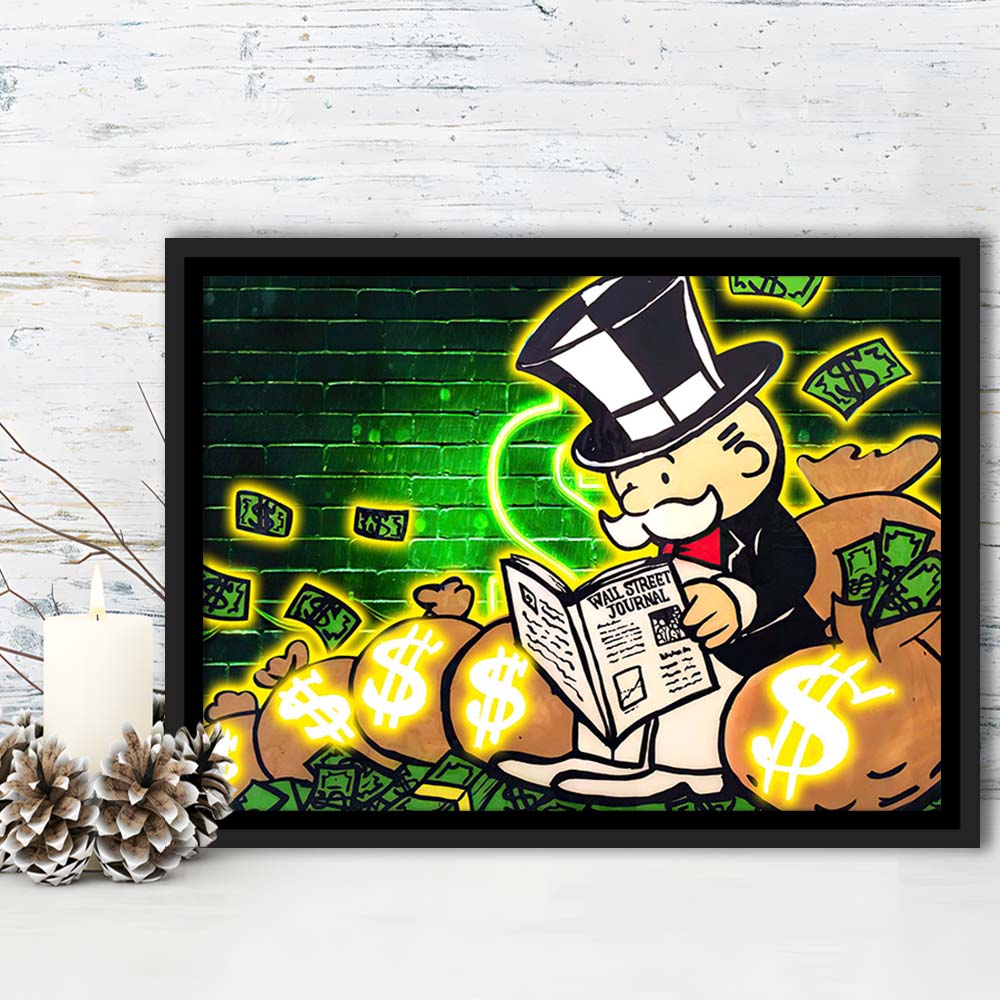 Rich Money Man Canva, Framed Canvas Print Wall Art Decor, Floating Frame, Neon Effect Art