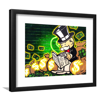 Rich Money Man Canva, Framed Art Print Wall Decor, White Border, Framed Picture