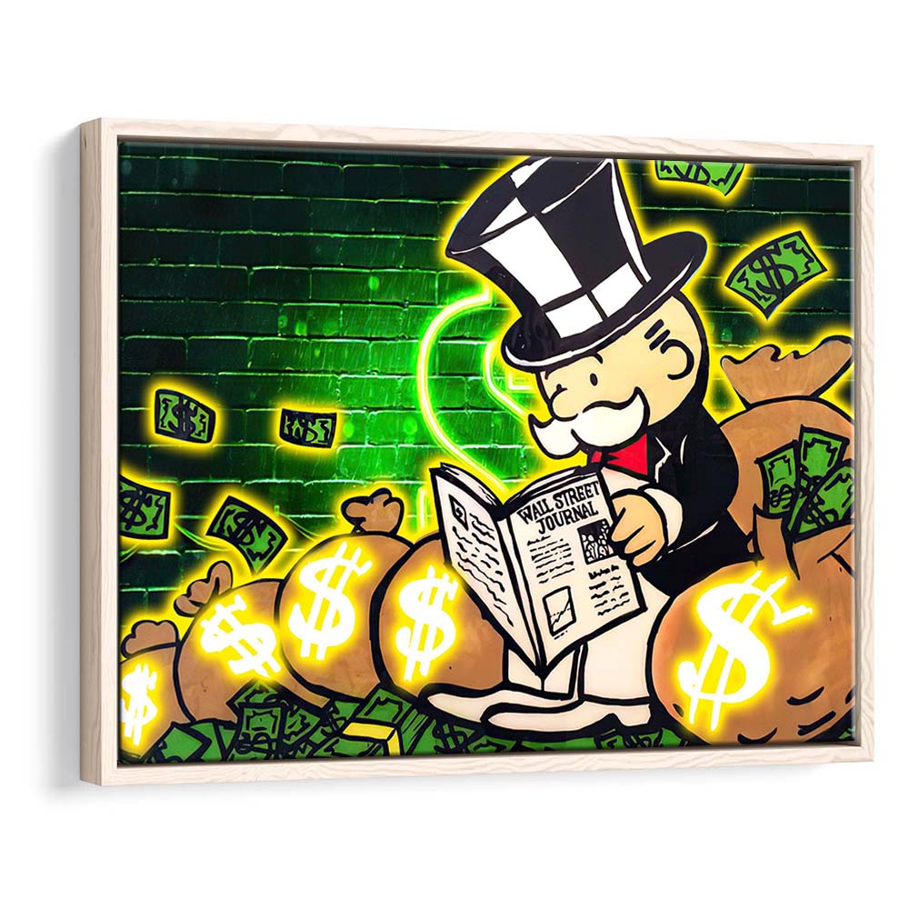 Rich Money Man Canva, Framed Canvas Print Wall Art Decor, Floating Frame, Neon Effect Art