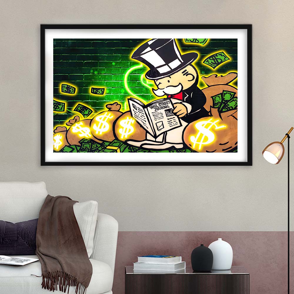 Rich Money Man Canva, Framed Art Print Wall Decor, White Border, Framed Picture