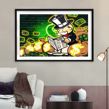 Rich Money Man Canva, Framed Art Print Wall Decor, White Border, Framed Picture