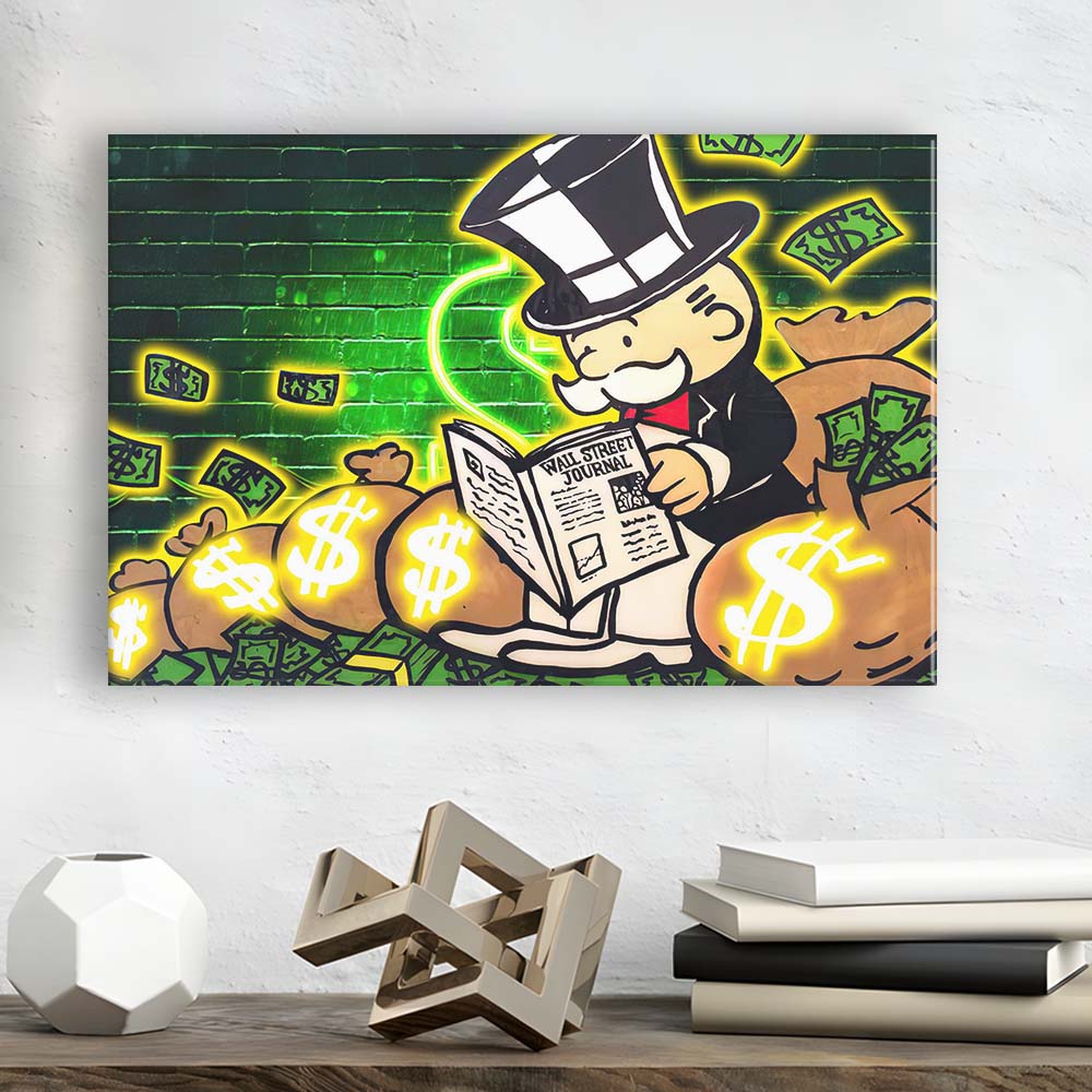 Rich Money Man Canva, Canvas Print Wall Art, Wall Decor, Neon Effect Art