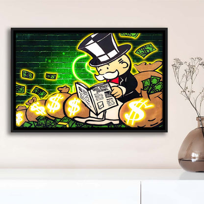 Rich Money Man Canva, Framed Canvas Print Wall Art Decor, Floating Frame, Neon Effect Art