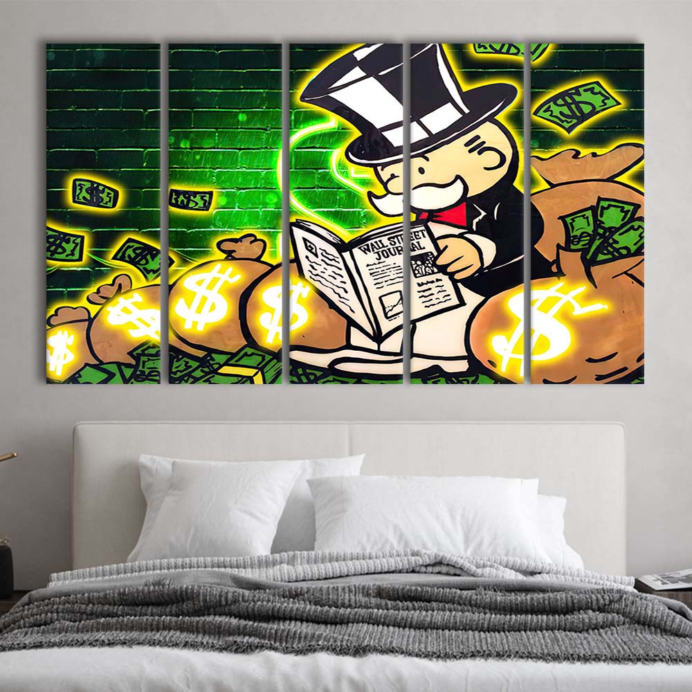 Rich Money Man Canva, Extra Large 5 Panels Multi Canvas Print Wall Art, Home Decor