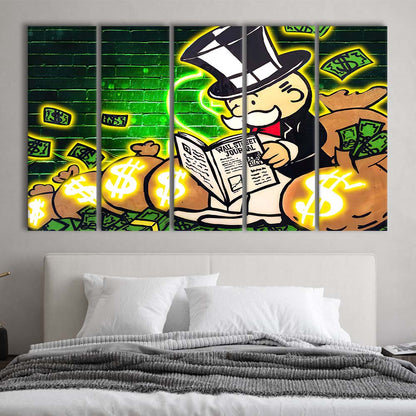 Rich Money Man Canva, Extra Large 5 Panels Multi Canvas Print Wall Art, Home Decor