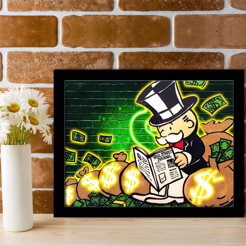 Rich Money Man Canva, Framed Art Print Wall Decor, Neon Art Print, Picture Framed