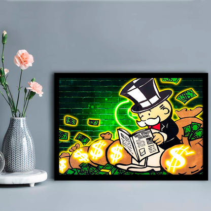 Rich Money Man Canva, Framed Art Print Wall Decor, Neon Art Print, Picture Framed