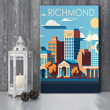 Richmond Virginia Retro Art Print, Richmond City Wall Art, Canvas Print, Painting Canvas, Living Room Decor