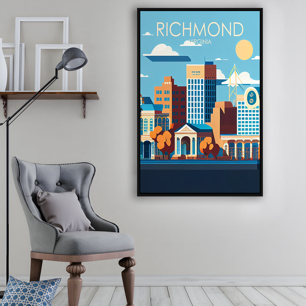 Richmond Virginia Retro Art Print, Richmond City Wall Art, Floating Framed Canvas Print, Framed Picture, Painting Canvas