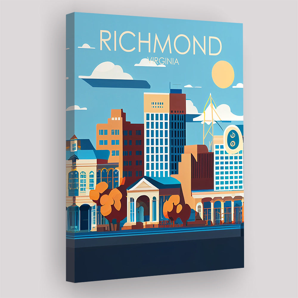 Richmond Virginia Retro Art Print, Richmond City Wall Art, Canvas Print, Painting Canvas, Living Room Decor