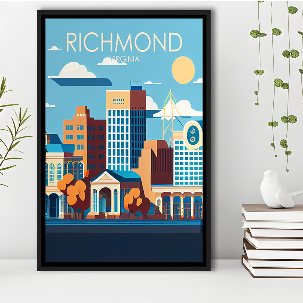 Richmond Virginia Retro Art Print, Richmond City Wall Art, Floating Framed Canvas Print, Framed Picture, Painting Canvas