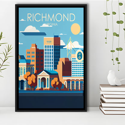 Richmond Virginia Retro Art Print, Richmond City Wall Art, Floating Framed Canvas Print, Framed Picture, Painting Canvas