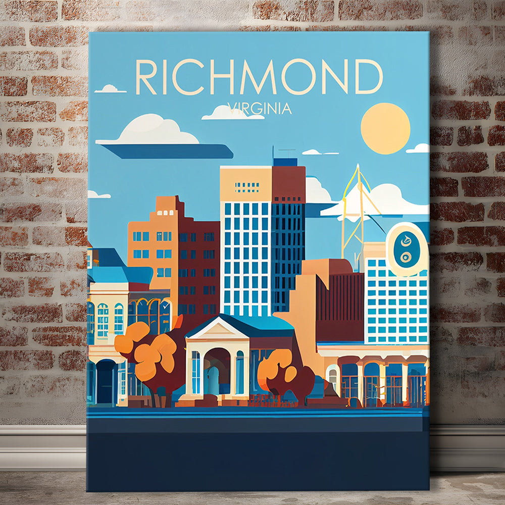 Richmond Virginia Retro Art Print, Richmond City Wall Art, Canvas Print, Painting Canvas, Living Room Decor
