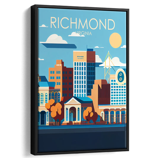 Richmond Virginia Retro Art Print, Richmond City Wall Art, Floating Framed Canvas Print, Framed Picture, Painting Canvas