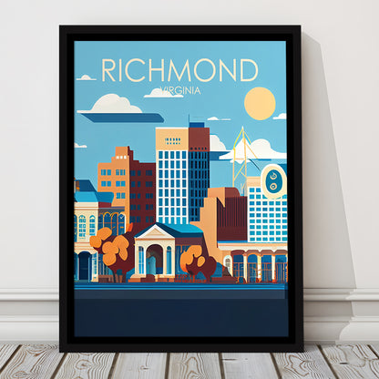 Richmond Virginia Retro Art Print, Richmond City Wall Art, Floating Framed Canvas Print, Framed Picture, Painting Canvas
