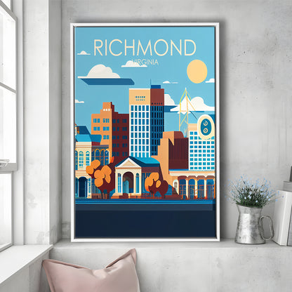 Richmond Virginia Retro Art Print, Richmond City Wall Art, Floating Framed Canvas Print, Framed Picture, Painting Canvas