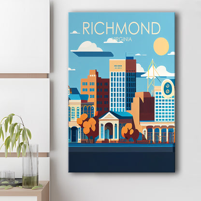 Richmond Virginia Retro Art Print, Richmond City Wall Art, Canvas Print, Painting Canvas, Living Room Decor