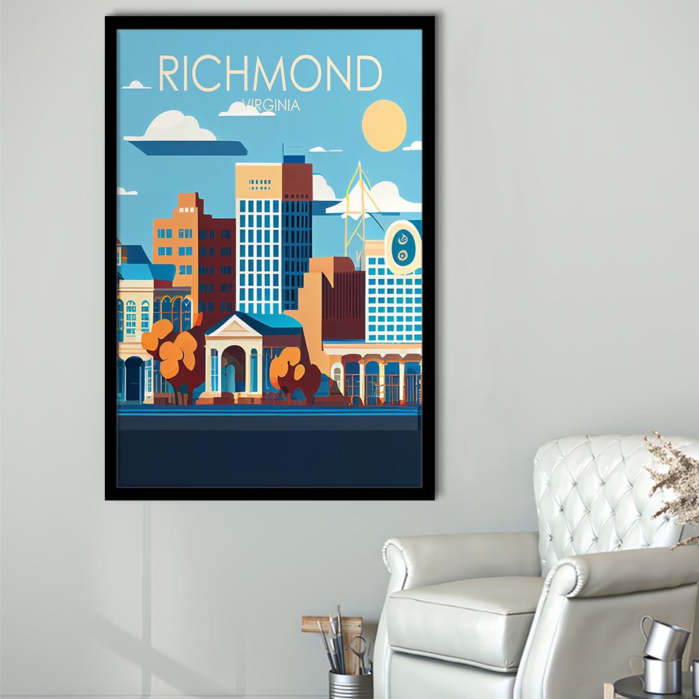 Richmond Virginia Retro Art Print, Richmond City Wall Art, Framed Art Print, Picture Framed, Painting Art