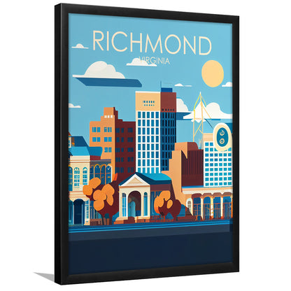 Richmond Virginia Retro Art Print, Richmond City Wall Art, Framed Art Print, Picture Framed, Painting Art