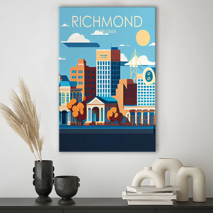 Richmond Virginia Retro Art Print, Richmond City Wall Art, Canvas Print, Painting Canvas, Living Room Decor