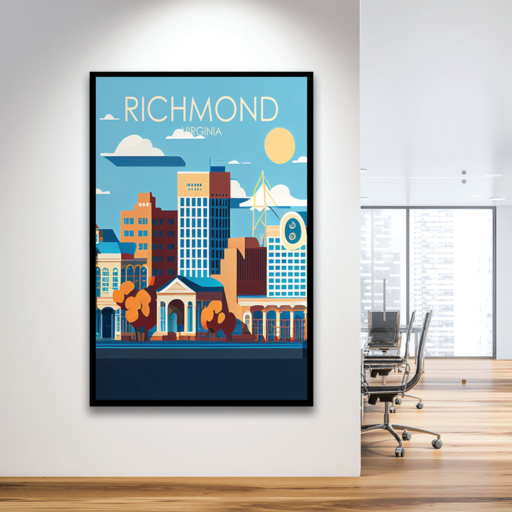 Richmond Virginia Retro Art Print, Richmond City Wall Art, Framed Art Print, Picture Framed, Painting Art