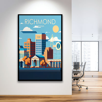 Richmond Virginia Retro Art Print, Richmond City Wall Art, Framed Art Print, Picture Framed, Painting Art