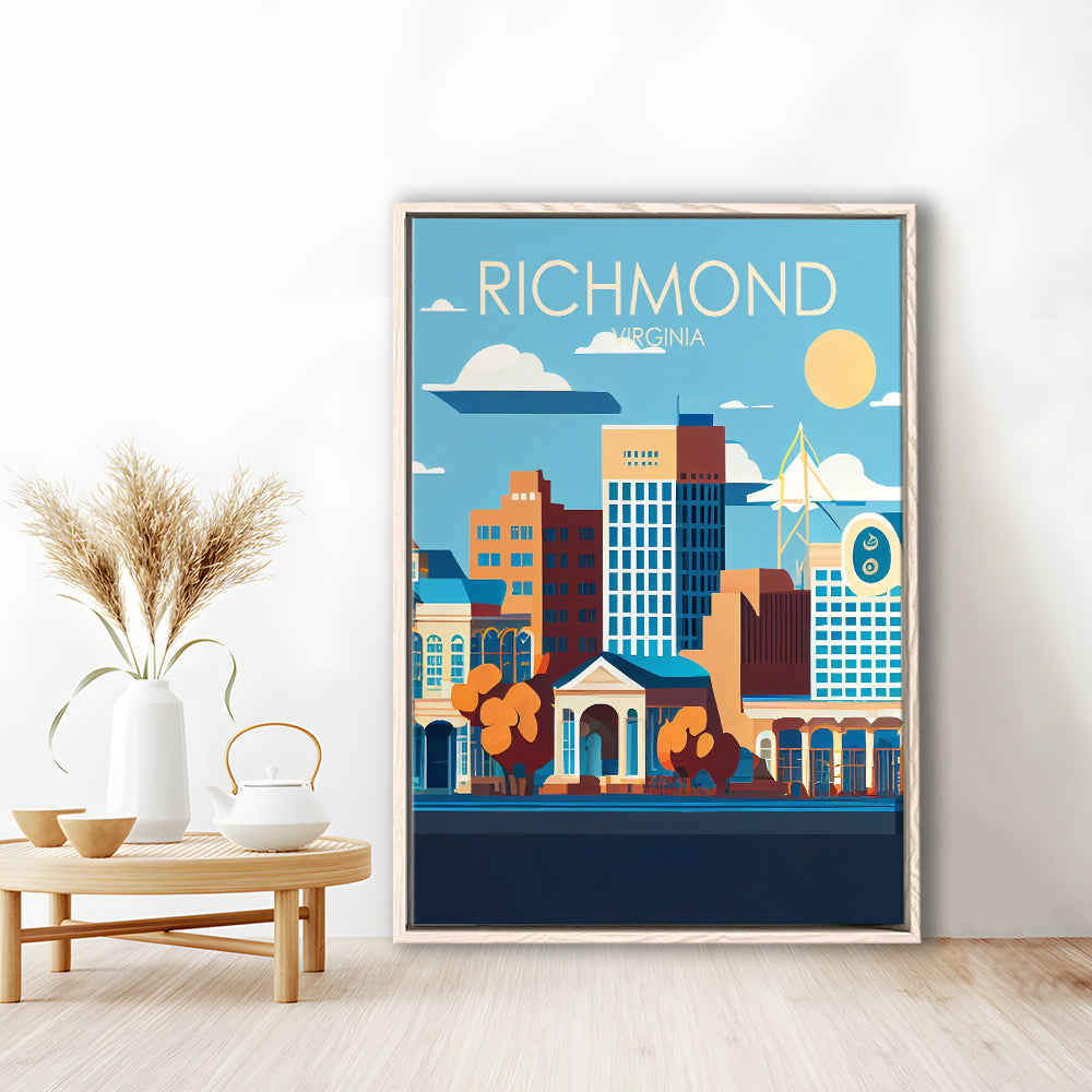 Richmond Virginia Retro Art Print, Richmond City Wall Art, Floating Framed Canvas Print, Framed Picture, Painting Canvas